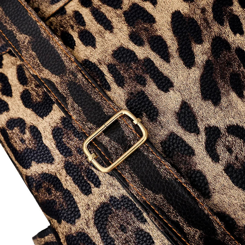 Leopard Print Backpack with Ribbon for Women