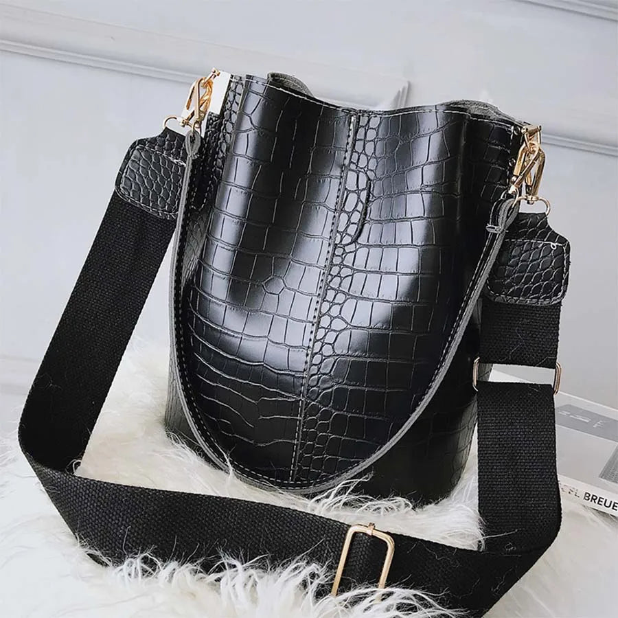 Crocodile Pattern Shoulder Bucket Bag Large Capacity Messenger Bag