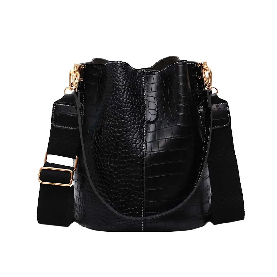 Crocodile Pattern Shoulder Bucket Bag Large Capacity Messenger Bag