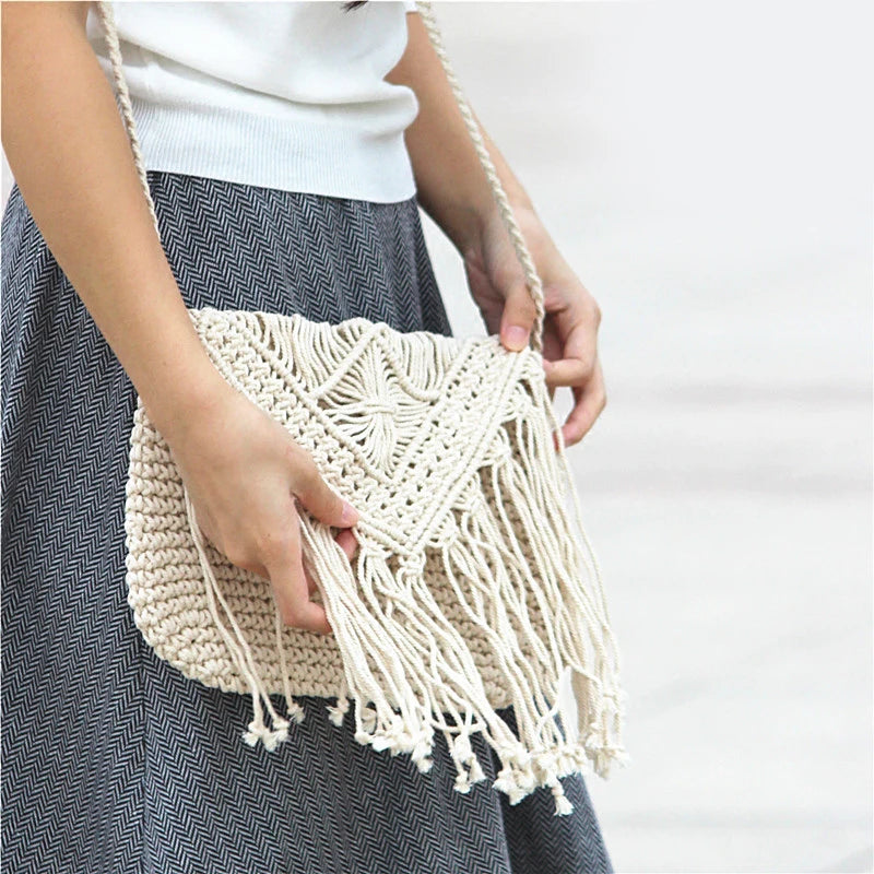 Casual Straw Bag Tassel Beach Crossbody Shoulder Hand Woven Bag