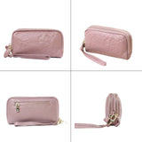 Embossed Flowers Long Wallet Double Zipper Clutch Purse