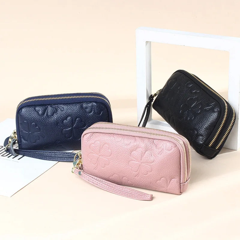 Embossed Flowers Long Wallet Double Zipper Clutch Purse