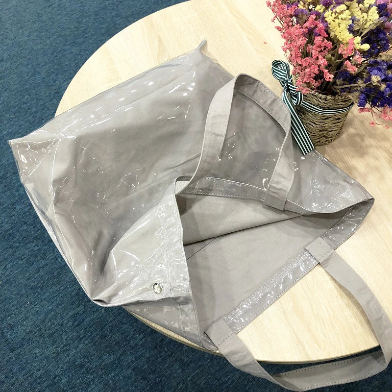 Green PVC Tote Bag Large Capacity Waterproof Shoulder Handbag