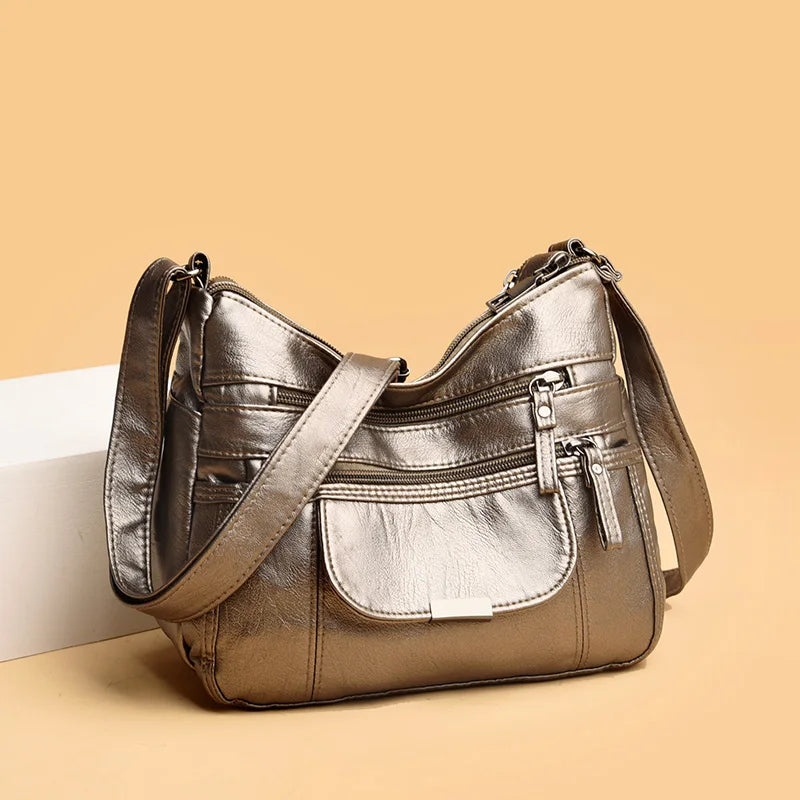 Women's Washed Leather Shoulder Bag Small Crossbody Tote Bag