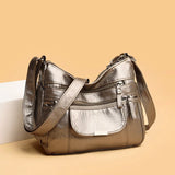 Women's Washed Leather Shoulder Bag Small Crossbody Tote Bag