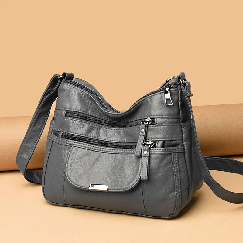 Women's Washed Leather Shoulder Bag Small Crossbody Tote Bag