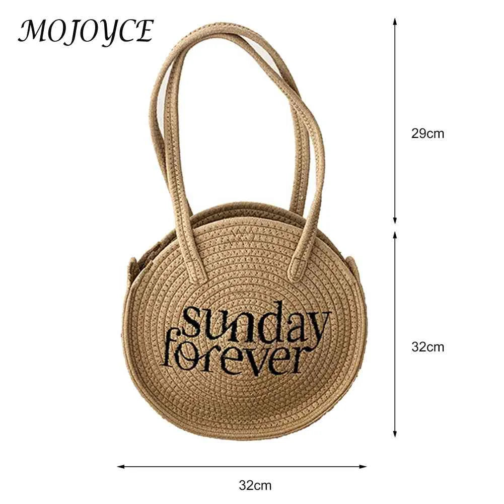 Straw Woven Bag Round Letter Shoulder Bag