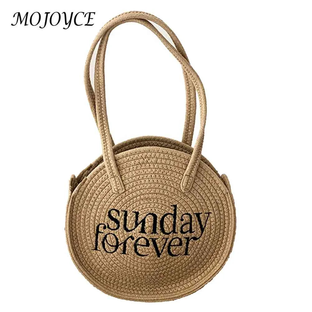 Straw Woven Bag Round Letter Shoulder Bag