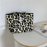 Leopard Canvas Tote Bag Women Shoulder Bag Bucket Bag