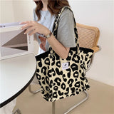 Leopard Canvas Tote Bag Women Shoulder Bag Bucket Bag