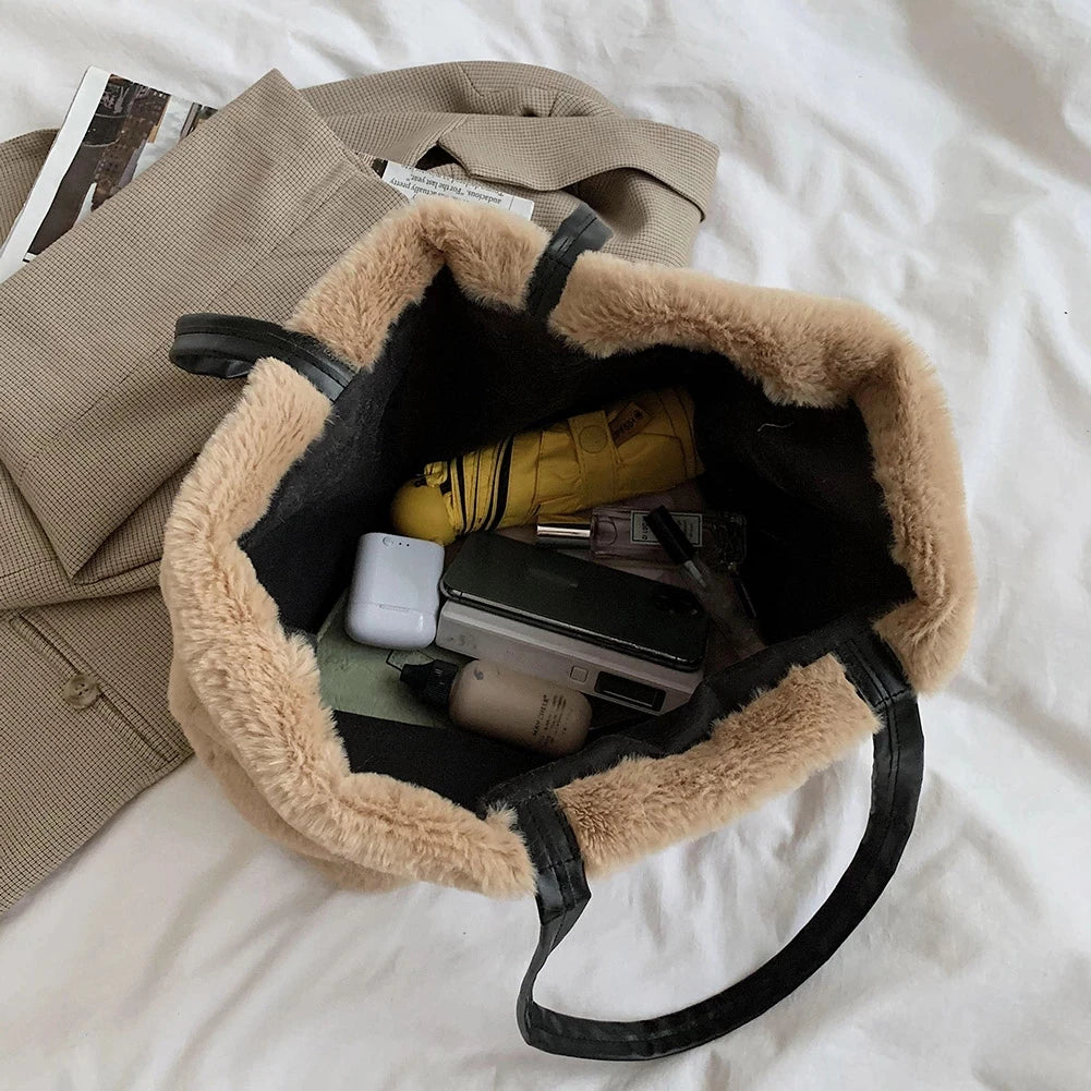 Faux Fur Bags Women Large Capacity Soft Tote Bag All-match Ladies Vintage