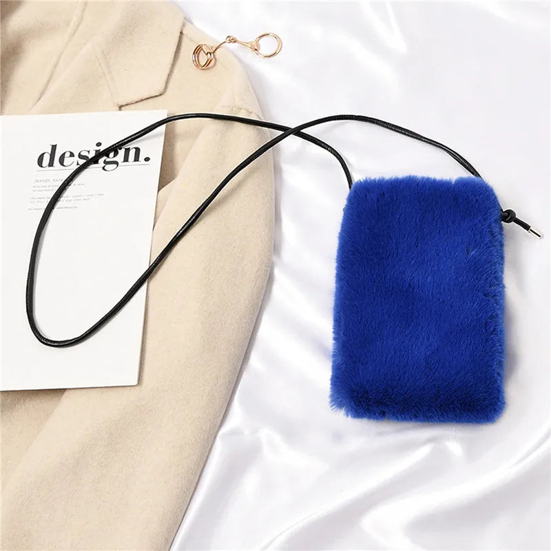 Faux Fur Crossbody Bag for Women Small Solid Cell Phone Purses