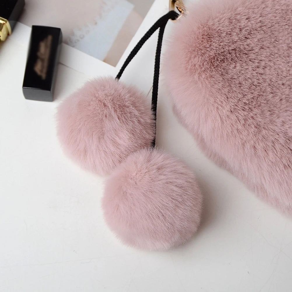 Faux Fur Heart Shaped Shoulder Bag Women Winter Handbag