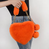 Faux Fur Heart Shaped Shoulder Bag Women Winter Handbag