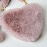Faux Fur Heart Shaped Shoulder Bag Women Winter Handbag