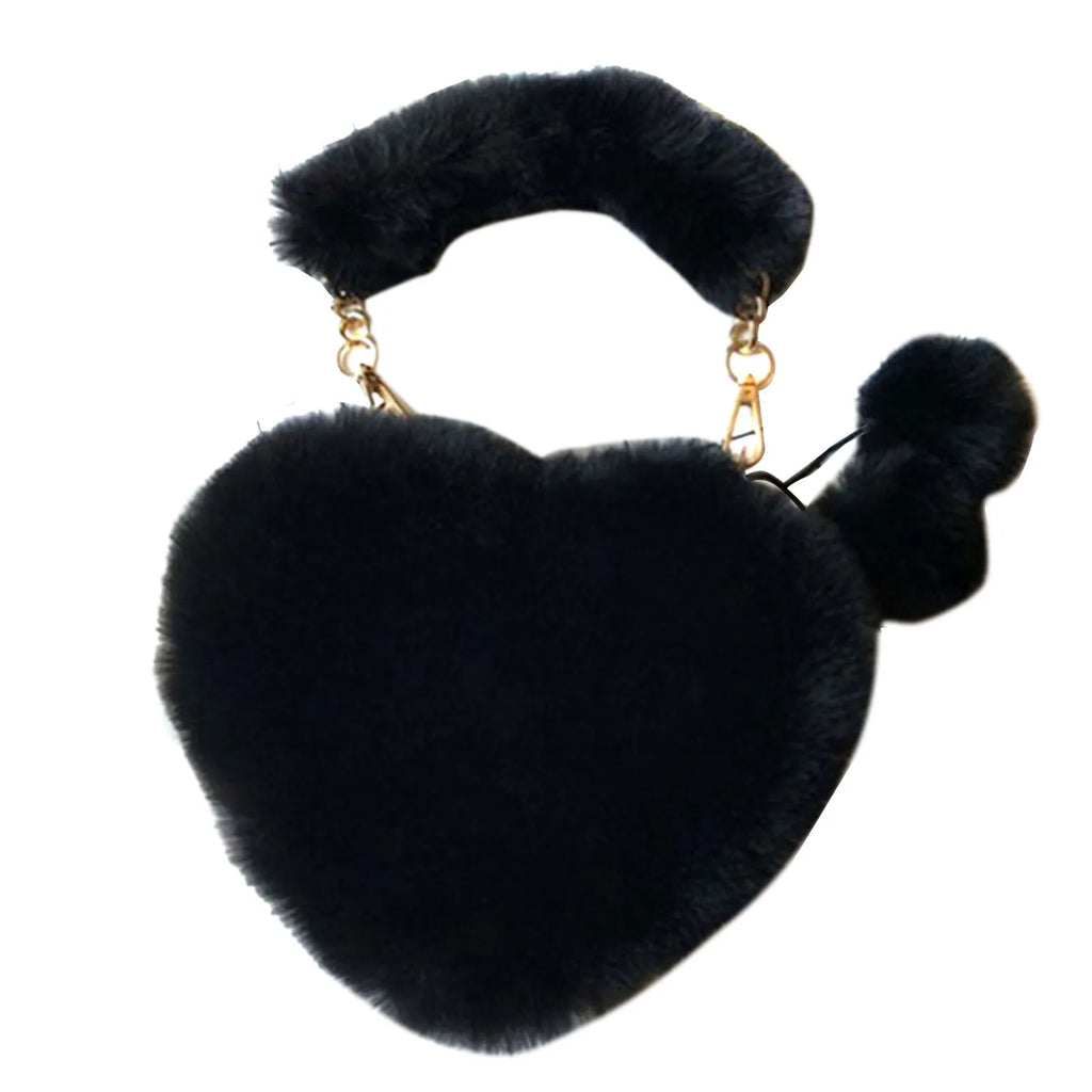 Heart Shaped Faux Fur Shoulder Bag