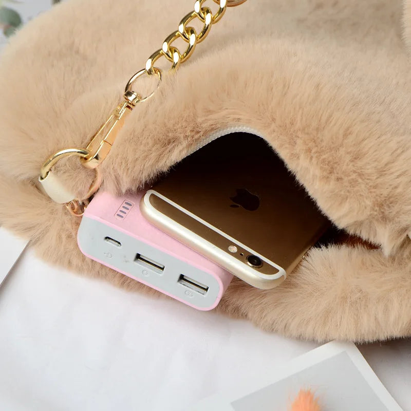 Plush Heart Shaped Shoulder Bag Faux Fur Women Handbags