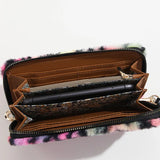 Leopard Plush Fluffy Clutch Long Wallet with Wrist Strap