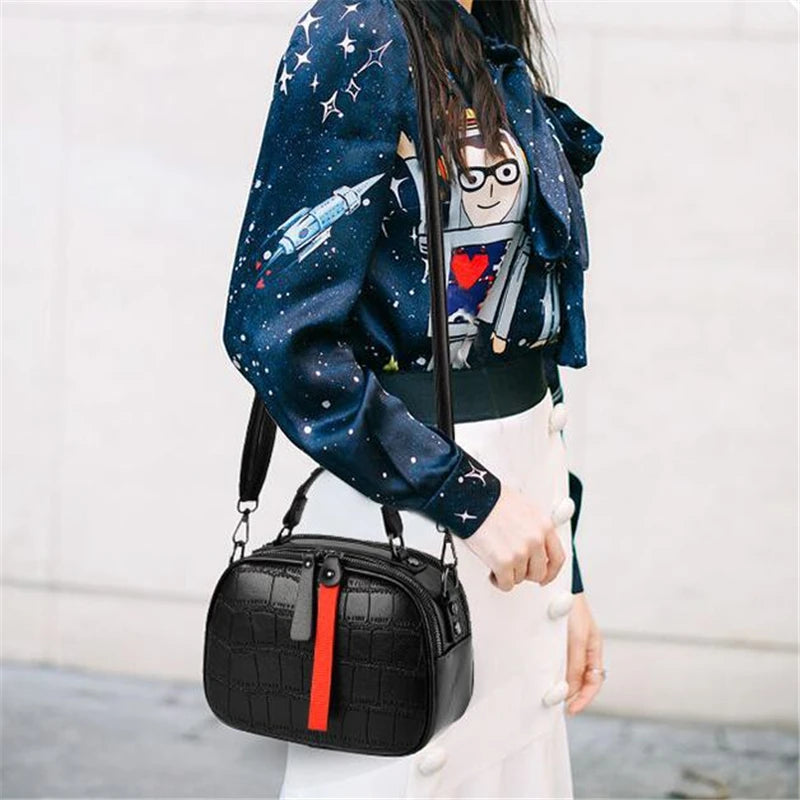 Small Shell Flap Messenger Bag Women Shoulder Tote Contrast Zipper Crossbody