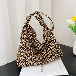 Leopard Shoulder Bag Canvas Tote Handbag for Women