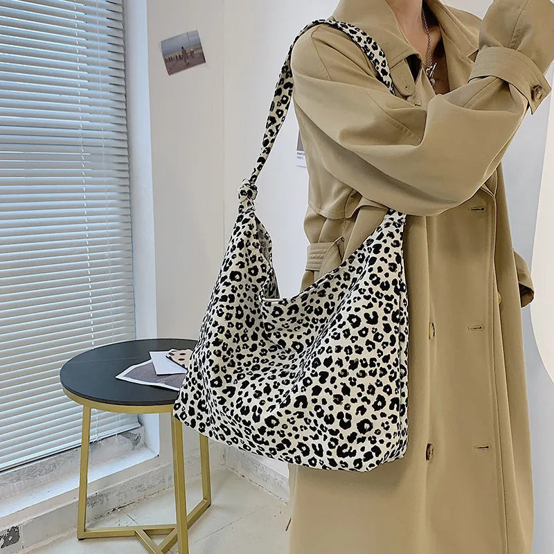 Leopard Shoulder Bag Canvas Tote Handbag for Women