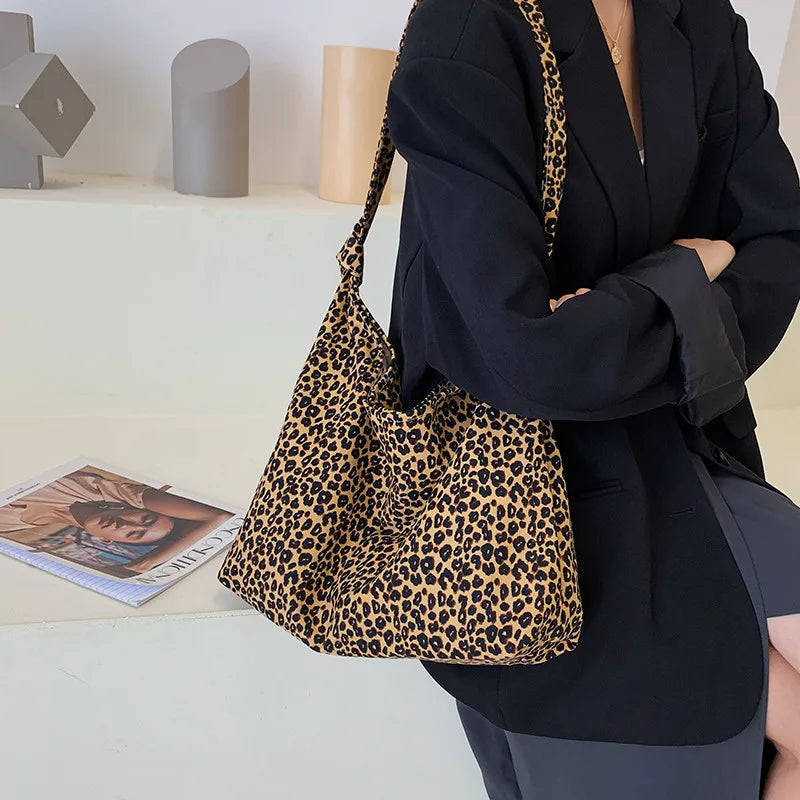Leopard Shoulder Bag Canvas Tote Handbag for Women