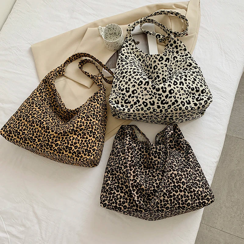 Leopard Shoulder Bag Canvas Tote Handbag for Women