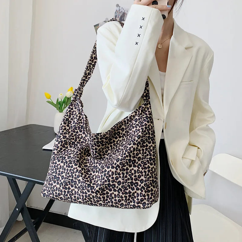 Leopard Shoulder Bag Canvas Tote Handbag for Women