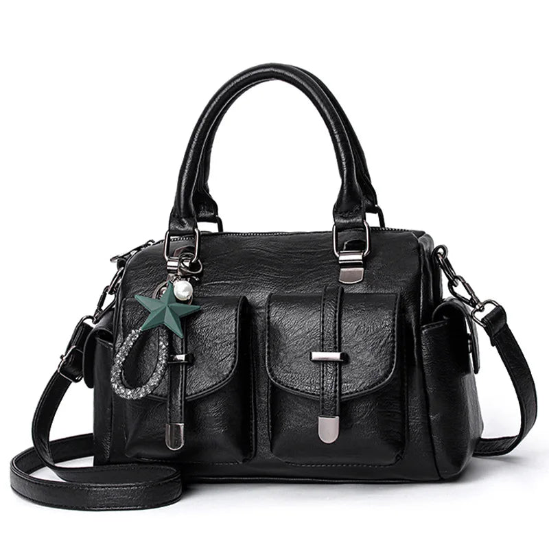 Soft Leather Boston Bag Large Capacity Women's Shoulder Bag