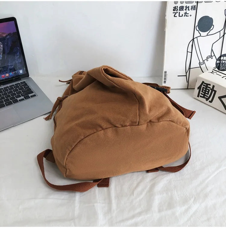 Female Canvas Fabric School Book Laptop Backpack Student Casual Street Travel