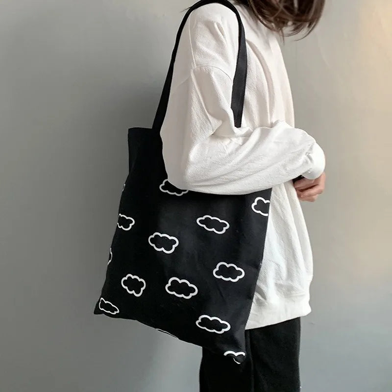 Clouds Printing Tote Bags Casual Eco Cotton Cloth Shoulder Shopper Bag for Girls
