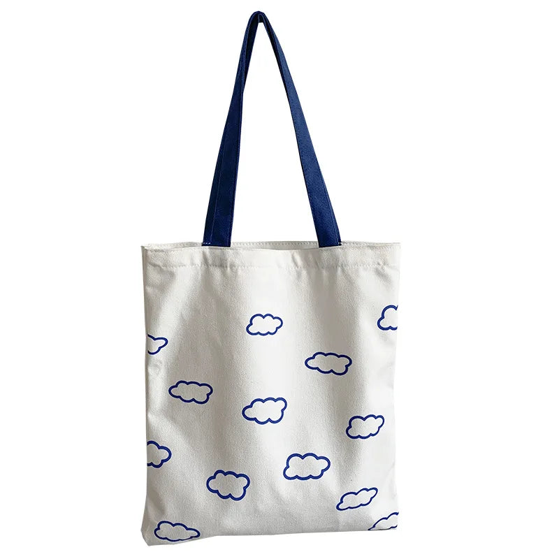 Clouds Printing Tote Bags Casual Eco Cotton Cloth Shoulder Shopper Bag for Girls