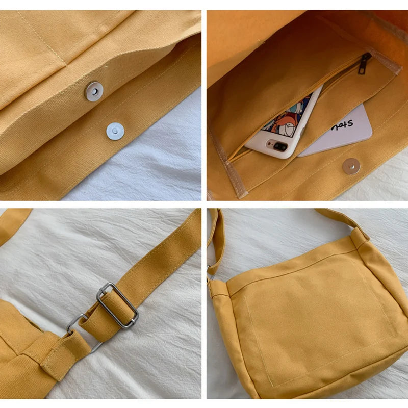 Female Canvas Shoulder Bags Handbags for Women Ladies Satchel Cotton Crossbody B