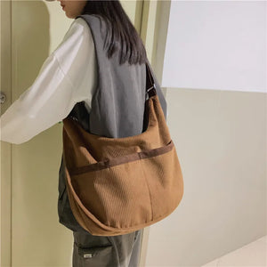 Casual Corduroy Shoulder Bag Women Large Capacity Hobo Crossbody Bag