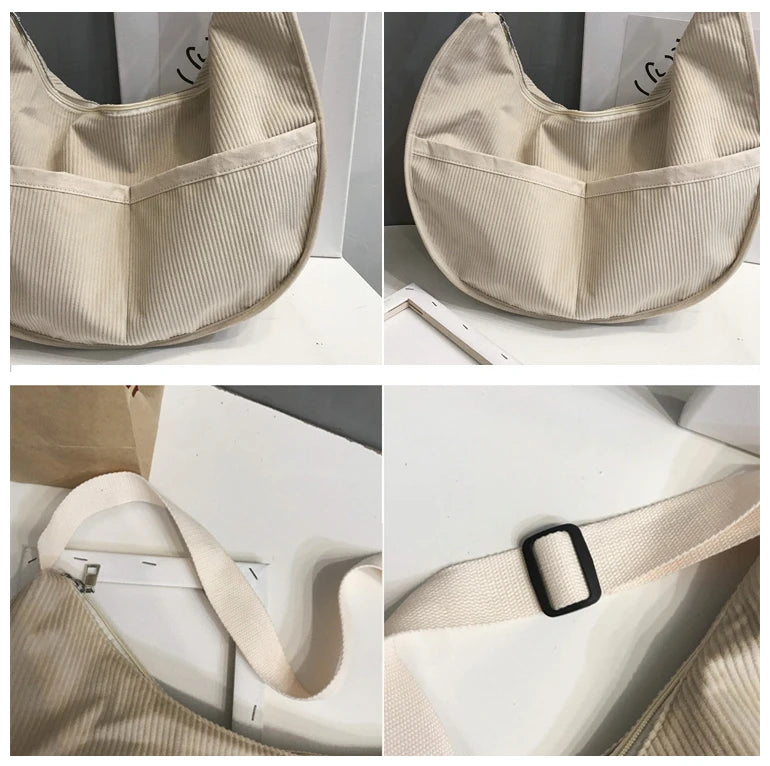 Casual Corduroy Shoulder Bag Women Large Capacity Hobo Crossbody Bag