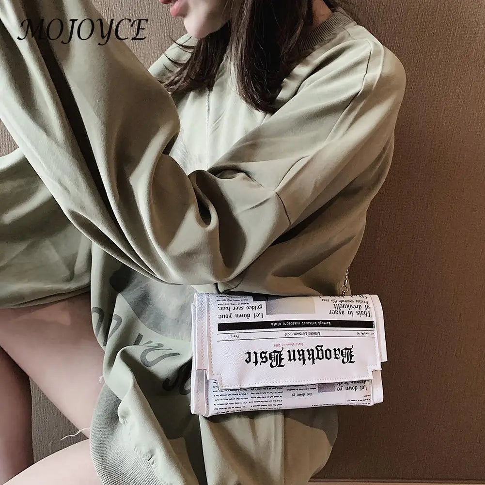 Female Casual Leather Shoulder Messenger Bag Women Newspaper Print Crossbody Bag