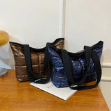 Large Silver Shoulder Bag for Women's Winter Tote with Zipper