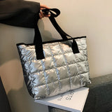 Large Silver Shoulder Bag for Women's Winter Tote with Zipper