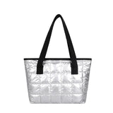 Large Silver Shoulder Bag for Women's Winter Tote with Zipper