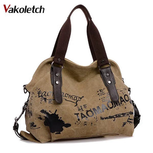 Graffiti Canvas Women's Tote Large Shoulder Bag Vintage Handbag