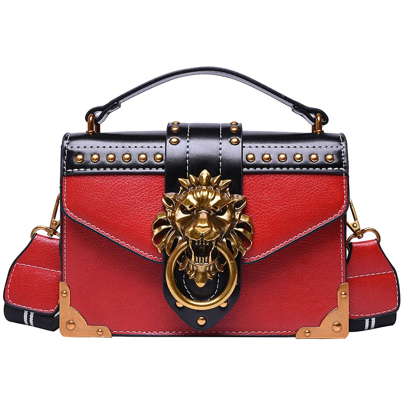 Women's Lion Head Crossbody Bag Metal Shoulder Purse Mini Square Messenger