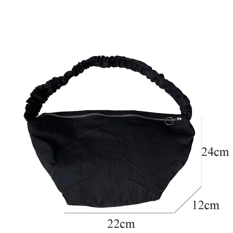 Women's Nylon Pleated Shoulder Bag with Zipper