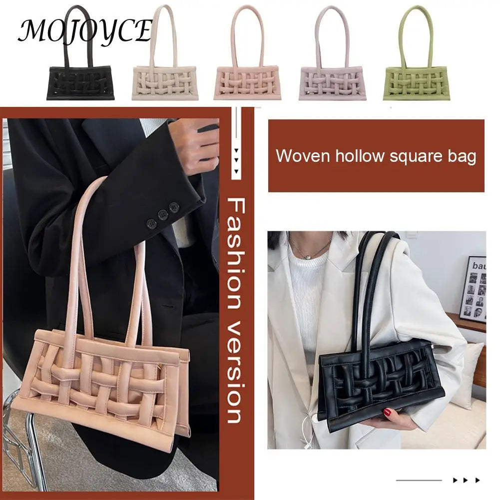 Women Hollow Shoulder Bag PU Leather Small Messenger Bag