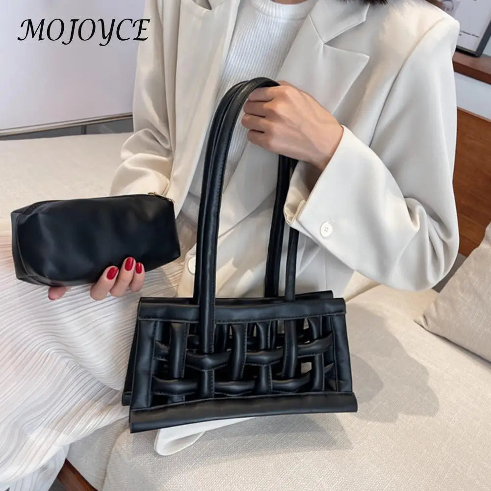 Women Hollow Shoulder Bag PU Leather Small Messenger Bag