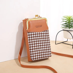 Women Leather Shoulder Bag Lozenge Pattern Messenger Bag Multi-function Purse