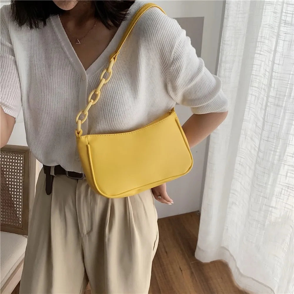 Casual Women Leather Chain Handbag Solid Totes Shoulder Bags