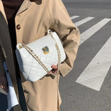 Brown Quilted Chain Shoulder Bag Retro Leather Crossbody Bags