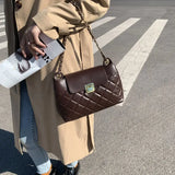 Brown Quilted Chain Shoulder Bag Retro Leather Crossbody Bags