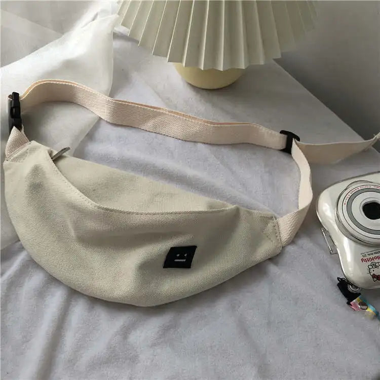 Women Canvas Waist Bag Casual Chest Bag Youth Bosom Bag