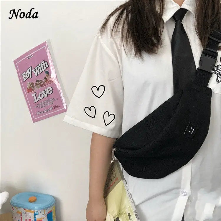 Women Canvas Waist Bag Casual Chest Bag Youth Bosom Bag